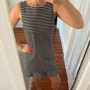 Navy and white striped sleeveless dress